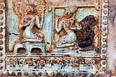 Old Bagan Myanmar. The Mingala Zedi. Well-preserved glazed Jataka plaques. 